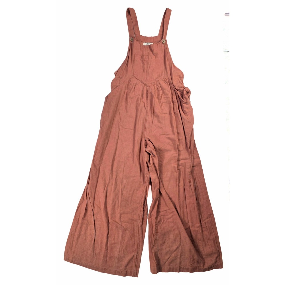 Natural Life Orange Cotton Wooden Buttons Jumpsuit Women's Size Small
